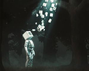 Preview wallpaper man, cube, shapes, light, fantasy, art