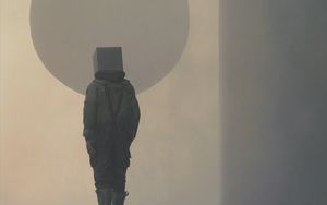 Preview wallpaper man, cube, silhouette, circle, art