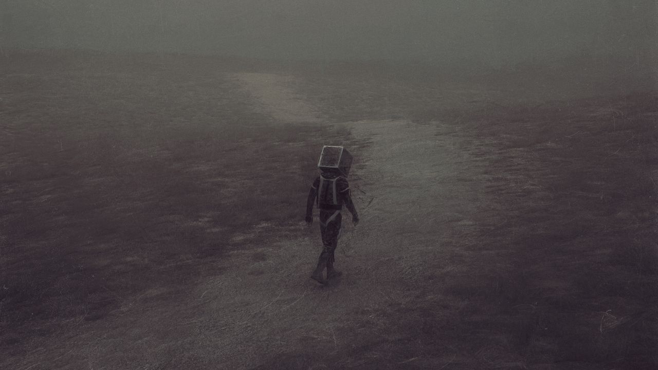 Wallpaper man, cube, silhouette, trail, art