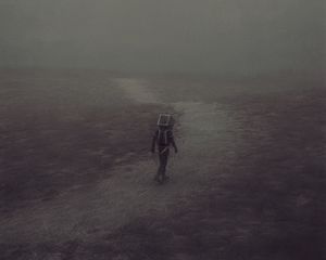 Preview wallpaper man, cube, silhouette, trail, art