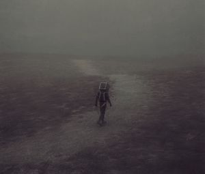 Preview wallpaper man, cube, silhouette, trail, art