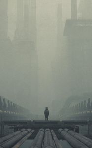 Preview wallpaper man, cube, silhouette, fog, alone, art