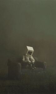 Preview wallpaper man, cube, sofa, fantasy, loneliness, sadness, art