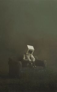 Preview wallpaper man, cube, sofa, fantasy, loneliness, sadness, art