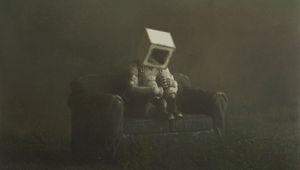 Preview wallpaper man, cube, sofa, fantasy, loneliness, sadness, art