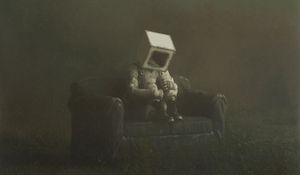 Preview wallpaper man, cube, sofa, fantasy, loneliness, sadness, art