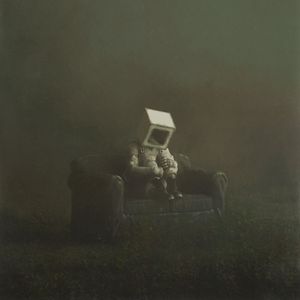 Preview wallpaper man, cube, sofa, fantasy, loneliness, sadness, art