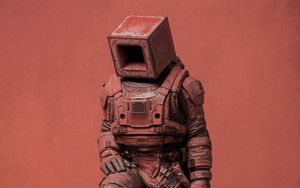 Preview wallpaper man, cube, spacesuit, rust, art