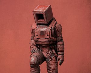 Preview wallpaper man, cube, spacesuit, rust, art