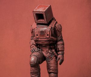 Preview wallpaper man, cube, spacesuit, rust, art