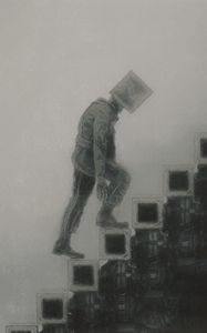 Preview wallpaper man, cube, stairs, fantasy, art