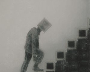 Preview wallpaper man, cube, stairs, fantasy, art