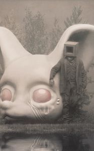 Preview wallpaper man, cube, statue, fantasy, art