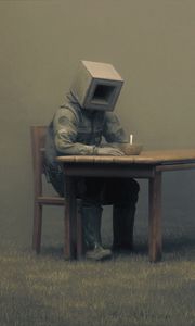 Preview wallpaper man, cube, table, fantasy, art