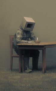 Preview wallpaper man, cube, table, fantasy, art