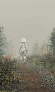 Preview wallpaper man, cube, trail, fog, art