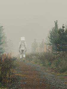 Preview wallpaper man, cube, trail, fog, art