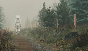 Preview wallpaper man, cube, trail, fog, art