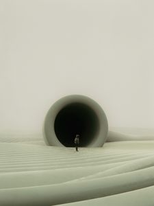 Preview wallpaper man, cube, tunnel, desert, art