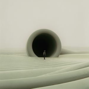 Preview wallpaper man, cube, tunnel, desert, art