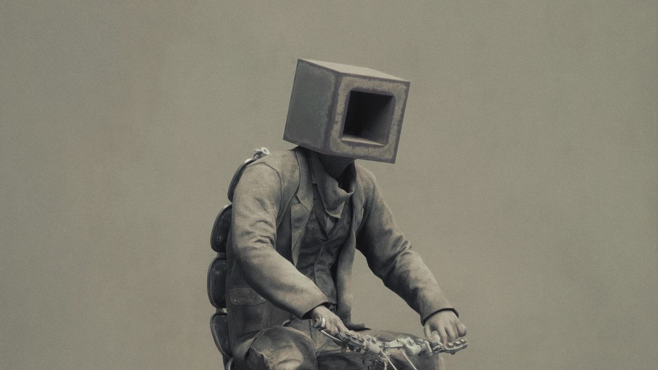 Wallpaper man, cube, unicycle, fantasy, art