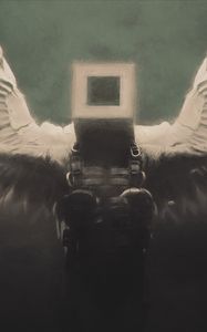 Preview wallpaper man, cube, wings, art
