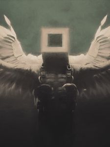 Preview wallpaper man, cube, wings, art