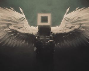 Preview wallpaper man, cube, wings, art