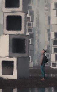 Preview wallpaper man, cubes, art