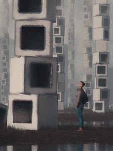 Preview wallpaper man, cubes, art