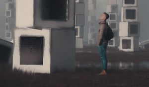 Preview wallpaper man, cubes, art
