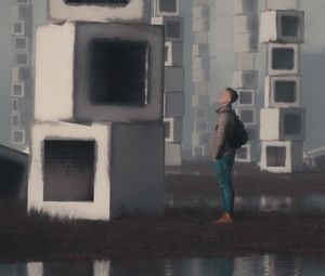 Preview wallpaper man, cubes, art