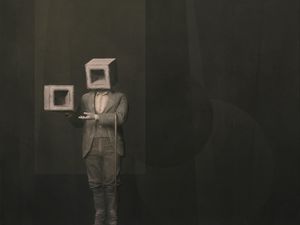 Preview wallpaper man, cubes, cane, fantasy, art