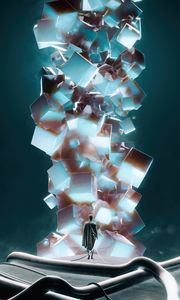 Preview wallpaper man, cubes, glow, art