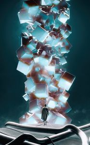 Preview wallpaper man, cubes, glow, art