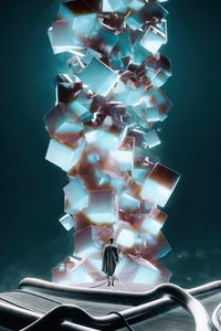 Preview wallpaper man, cubes, glow, art