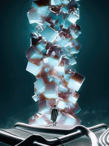 Preview wallpaper man, cubes, glow, art
