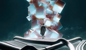 Preview wallpaper man, cubes, glow, art