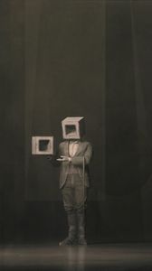 Preview wallpaper man, cubes, pose, cane, art