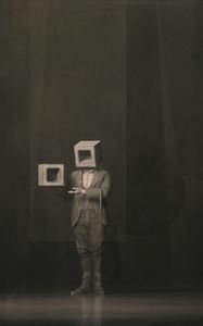 Preview wallpaper man, cubes, pose, cane, art