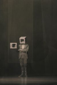 Preview wallpaper man, cubes, pose, cane, art