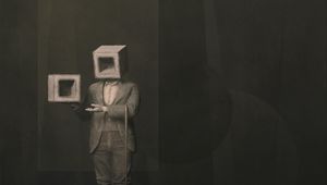 Preview wallpaper man, cubes, pose, cane, art