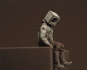 Preview wallpaper man, cubes, pose, edges, dark, art