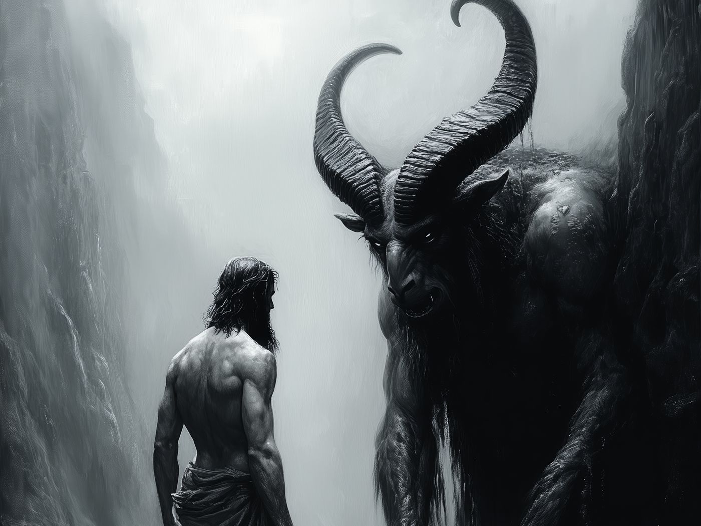 1400x1050 Wallpaper man, demon, monster, art, bw