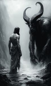 Preview wallpaper man, demon, monster, art, bw