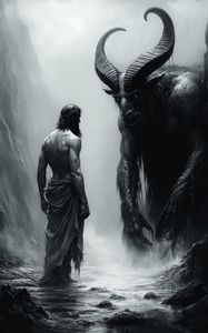 Preview wallpaper man, demon, monster, art, bw