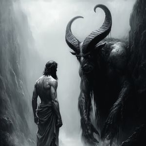 Preview wallpaper man, demon, monster, art, bw