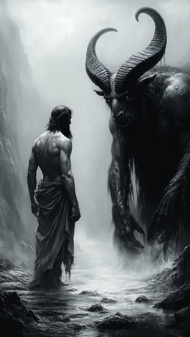 720x1280 Wallpaper man, demon, monster, art, bw