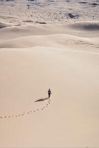 Preview wallpaper man, desert, aerial view, sand, footprints