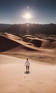 Preview wallpaper man, desert, dunes, sun, sand